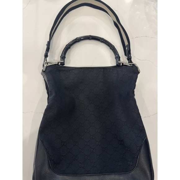 Gucci Handbags - Gucci Black Bamboo 2Way Shoulder Bag Canvas Black Authentic - Super Clean w/ COA
